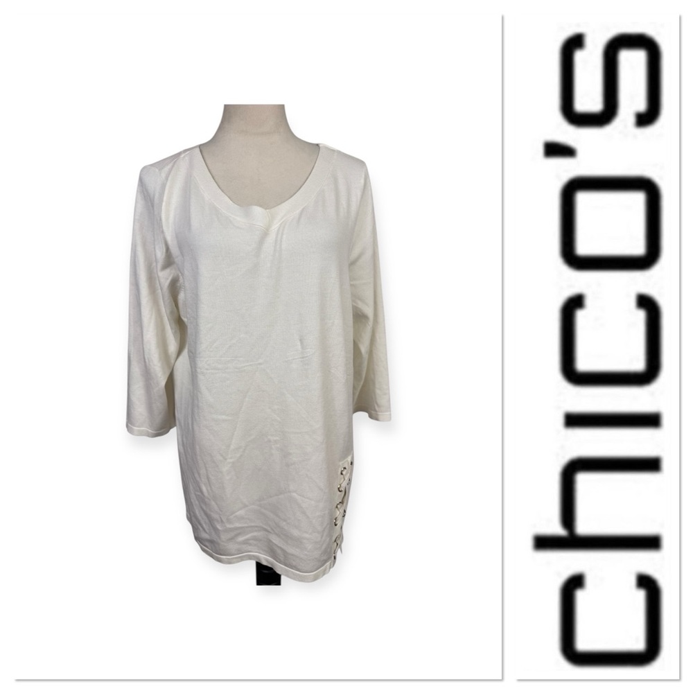 Chico’s lace up detail white sweater size2-12/large